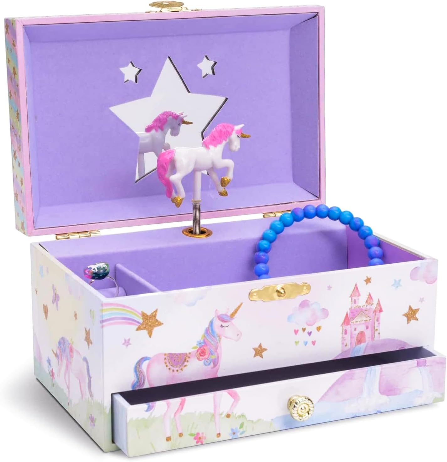 Jewelkeeper Jewelry Box for Girls with 1 Drawer - Unicorn Musical Jewelry Boxes, Beautiful Dreamer Tune, Spinning Unicorn Doll, Little Girl Music Box, Gifts for 5 Year Old Girls (Engineered Wood)