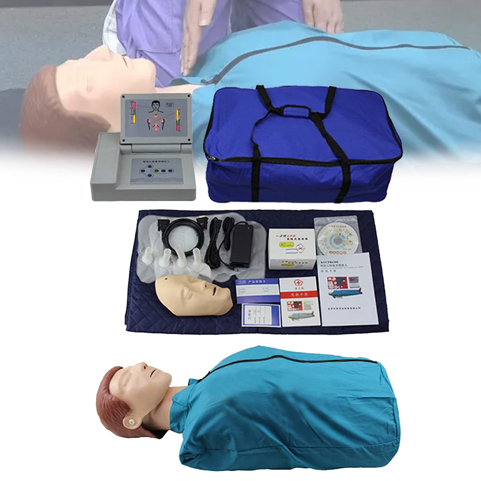 REUOO 75cm/29.52inch Adult CPR Training Manikin Kit, Half Body Cardiopulmonary Resuscitation First Aid Simulator for Doctor Nursing Training Medical Teaching Aid