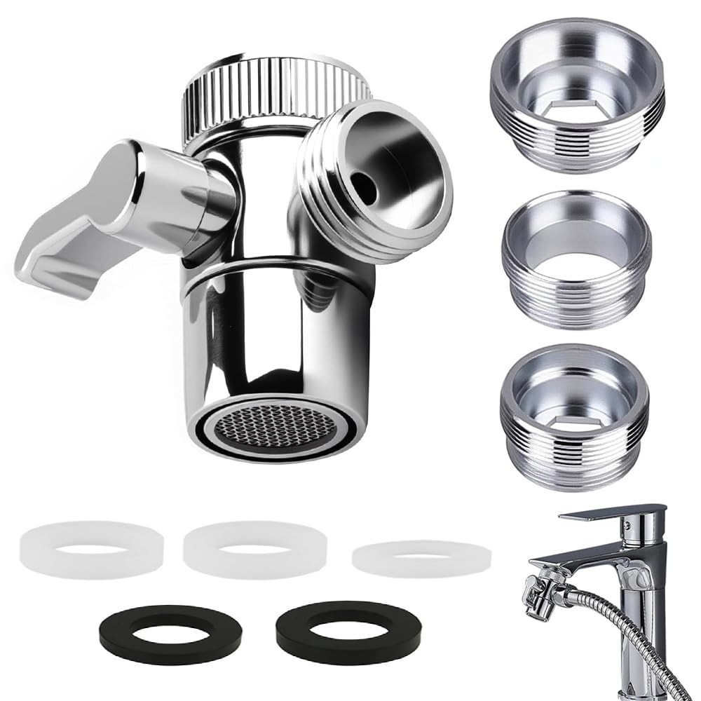3 Way Shower Head Diverter Valve Shower Attachment for Bath taps M22 X M24/M28 Mixer Faucet Adapter Splitter Chrome Sink Faucet Splitter Shower arm Diverter for Bathroom Kitchen Sink Bathtub