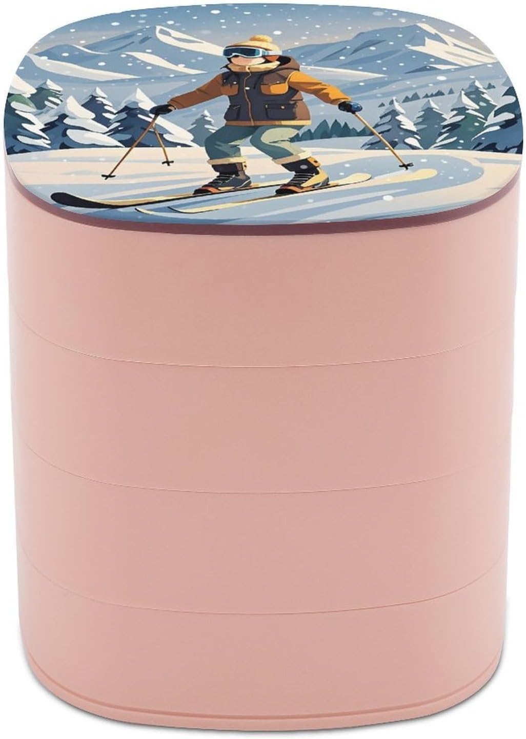 Skiing Theme 4-Layers 360°Rotating Jewelry Box