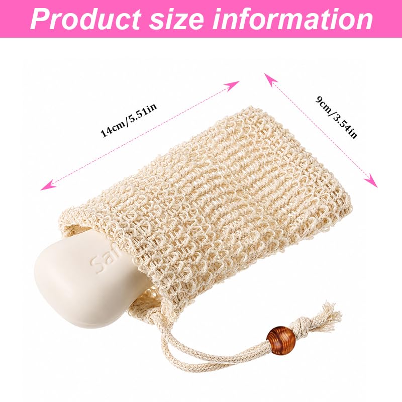5 Pcs Sisal Soap Bags, Mesh exfoliating soap pouches with drawstring, prevent soap slipping, portable bath accessories for shower and travel use