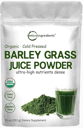 Micro Ingredients Jugo de hierba de cebada orgánica en polvo, 10 onzas, prensado en frío, cultivado en Estados Unidos, rico en vitaminas