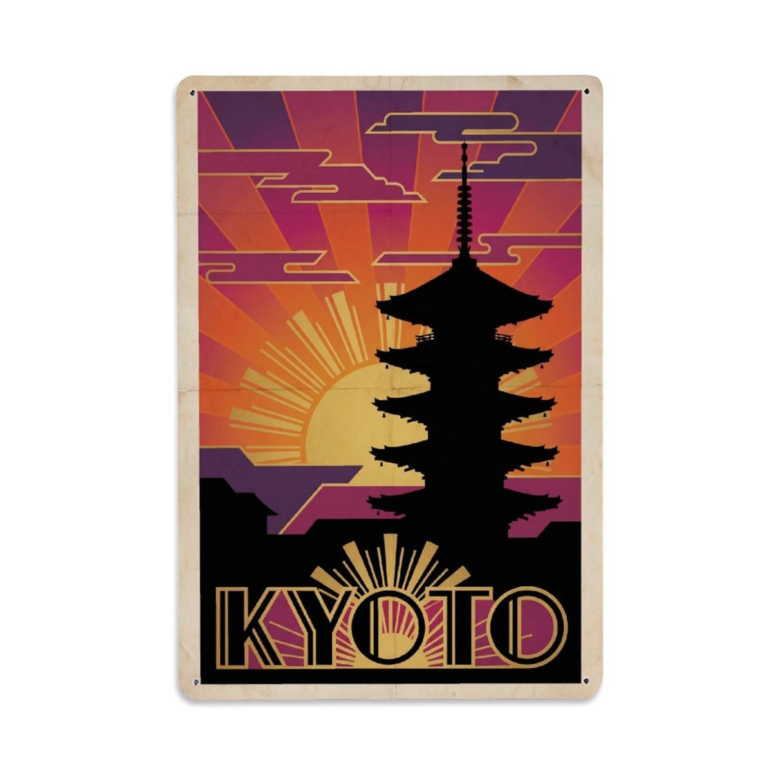 Gead 8X12inch Style Vintage Travel Kyoto Japan Evening Metal Tin Sign