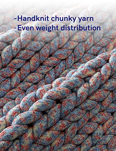 YnM Weighted Blanket, Handmade Chunky Knitted Design, Soft and Cozy, Temperature Regulating and Breathable, Machine Washable Throw for Sleep or Home Decor (Red Blue Fancy Yarn, 60x80 Inch, 15lbs)