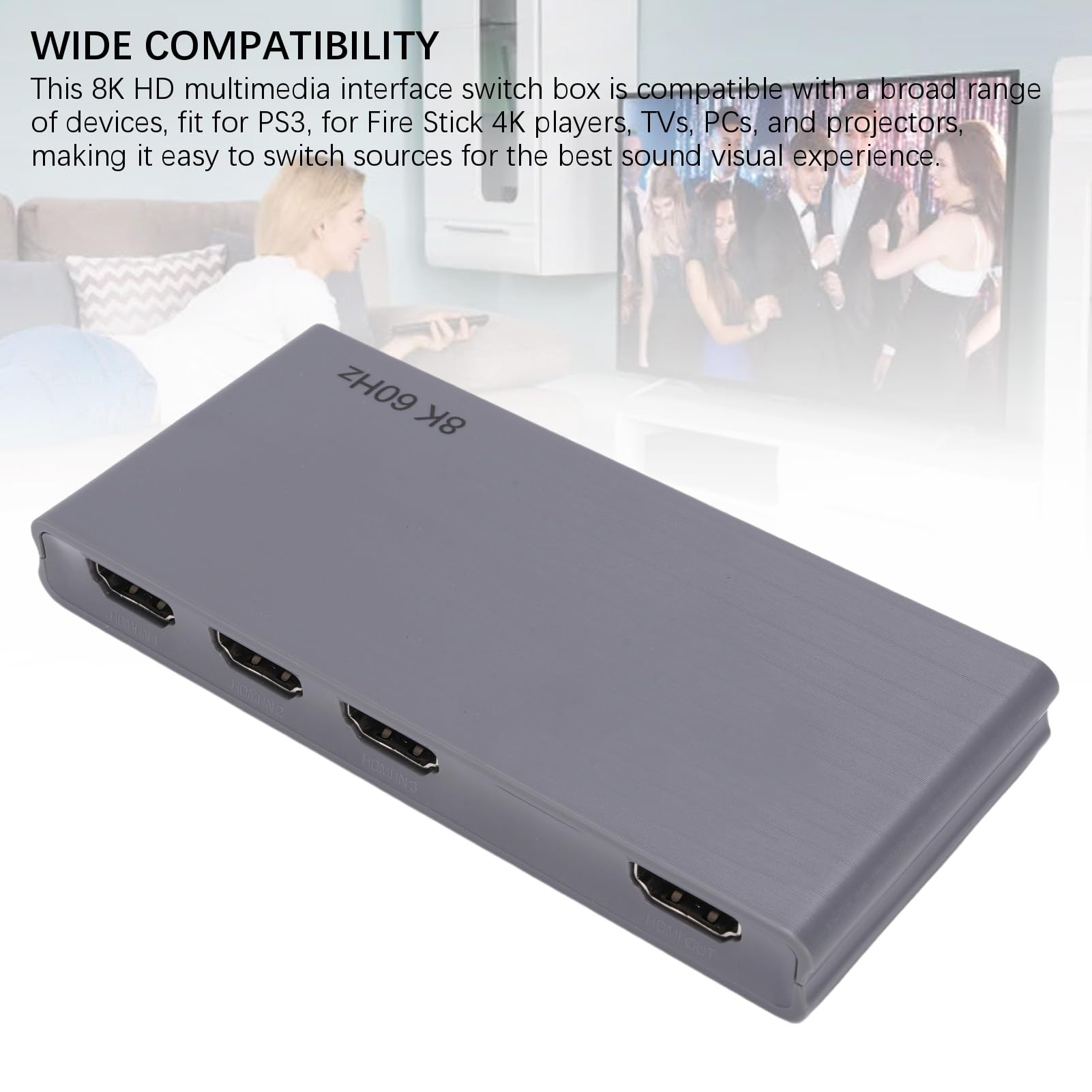 Annadue HDMI Switcher 8K 3x1, 4K 144Hz 8K 60Hz mit Fernbedienung HD Multimedia Interface Box für TV PCS Projektoren EU Stecker