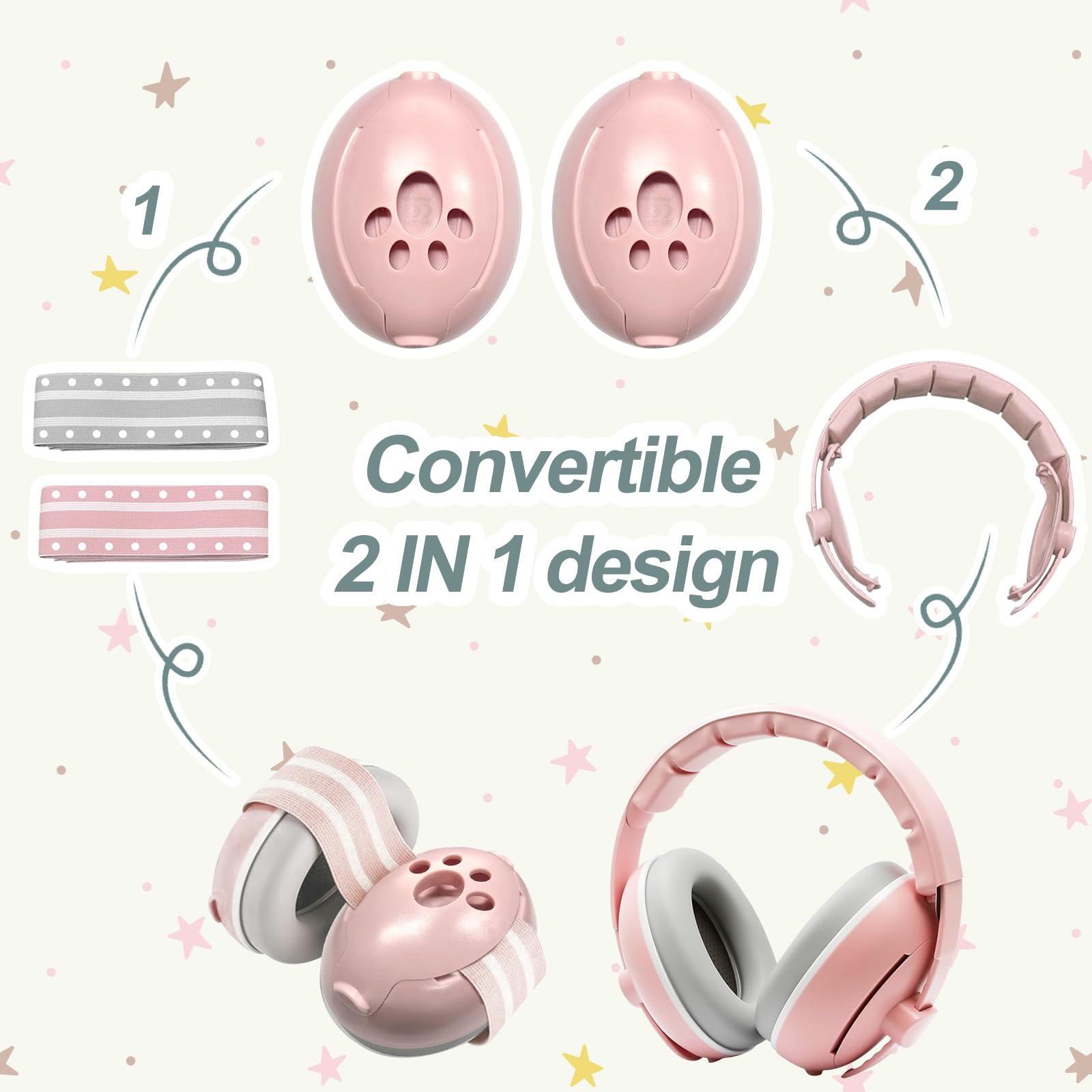 BITOWO 2 in 1 Newborn Baby Ear Defenders 0-3 3-6 6-12 12-18 Months Age 2 3 4 Toddler Kids Children for Plane Flying Noise Cancelling Toddler Baby Headphones Ear Muffs for Noise Airplane Travel Pink - Image 4