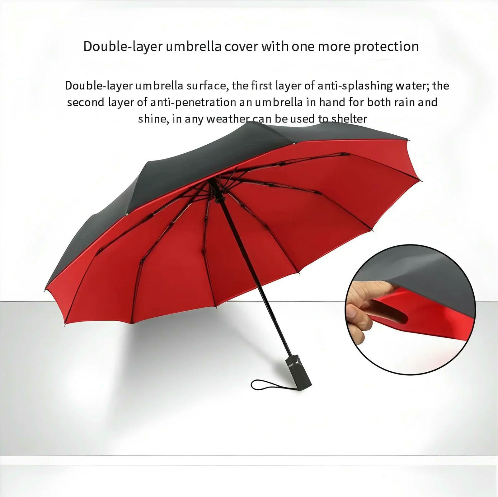 Regenschirm Doppelschichtiger Regenschirm, Vollautomatischer Großformatiger Dual-Purpose-Business-klappschirm, Geschenkschirm-rot-metall-faser-verbundwerkstoff-10k