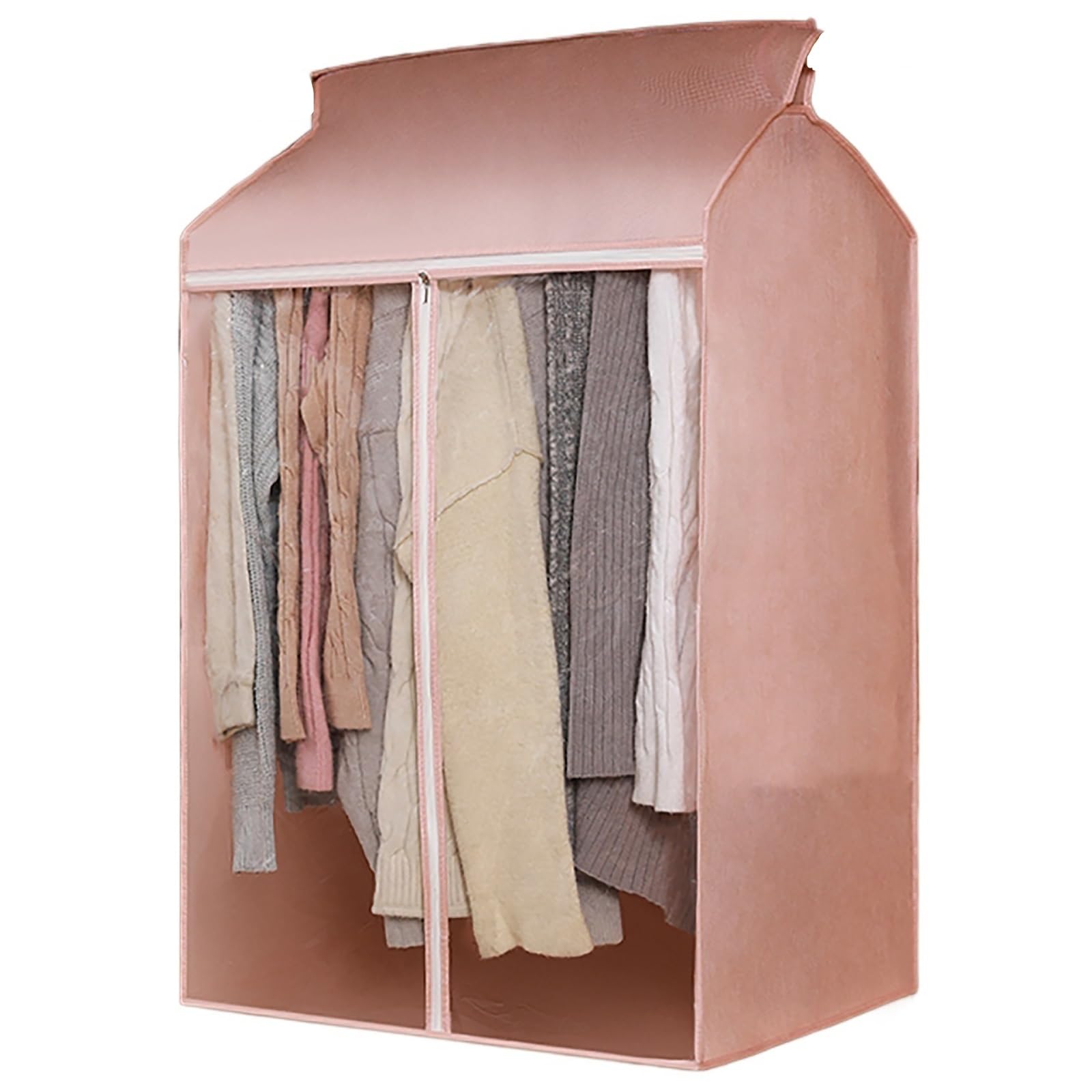 vfdaSWQQ Coat hanger cover, Non-woven Fully Enclosed Hanger Cover, Large Capacity, With Transparent Window And 3 Zippers(Pink,80 * 50 * 90cm/31 * 20 * 35in)