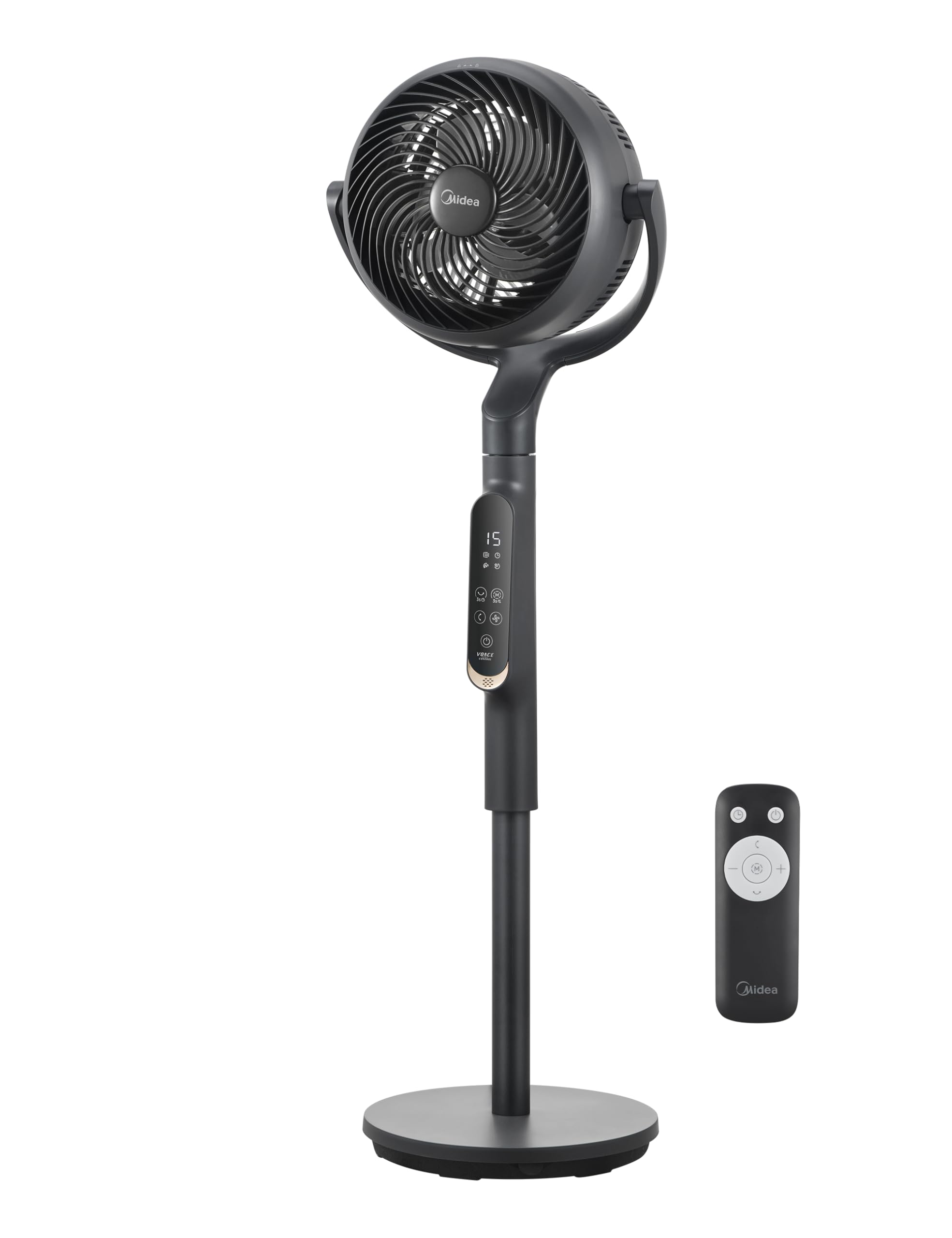 Midea Standing Fan with Turbo Force Cooling – 15-Speed Pedestal Fan, 4 Wind Modes, Silent DC Motor, Adjustable Height & 24H Timer – Floor Standing Fan for Home & Office