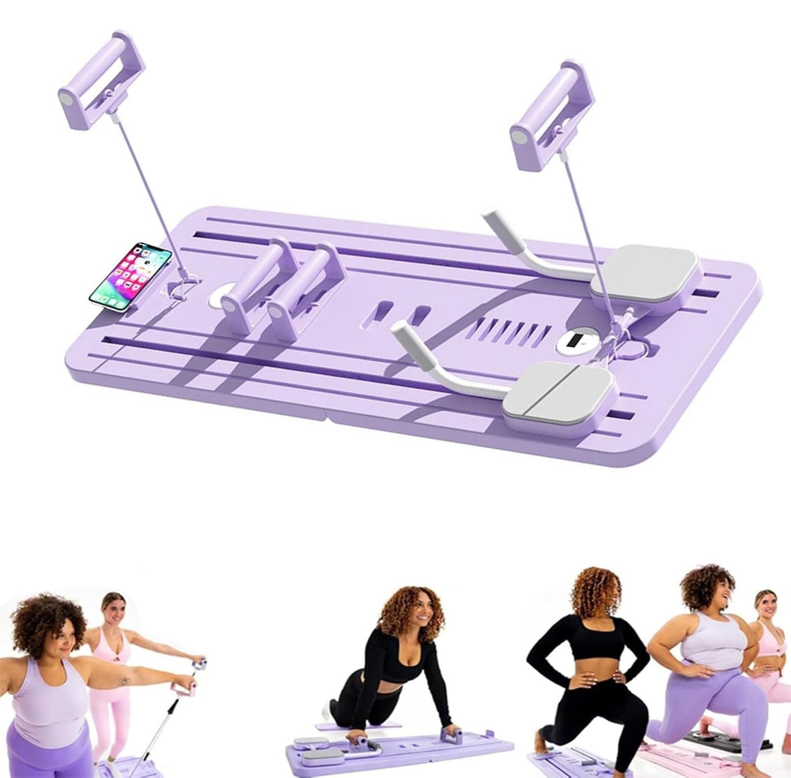 UKLULUAMZ Foldable Pilates Reformer Board Set by Lhanel - Purpose Sliding Equipment for Home Workouts, Includes Timer (Purple)