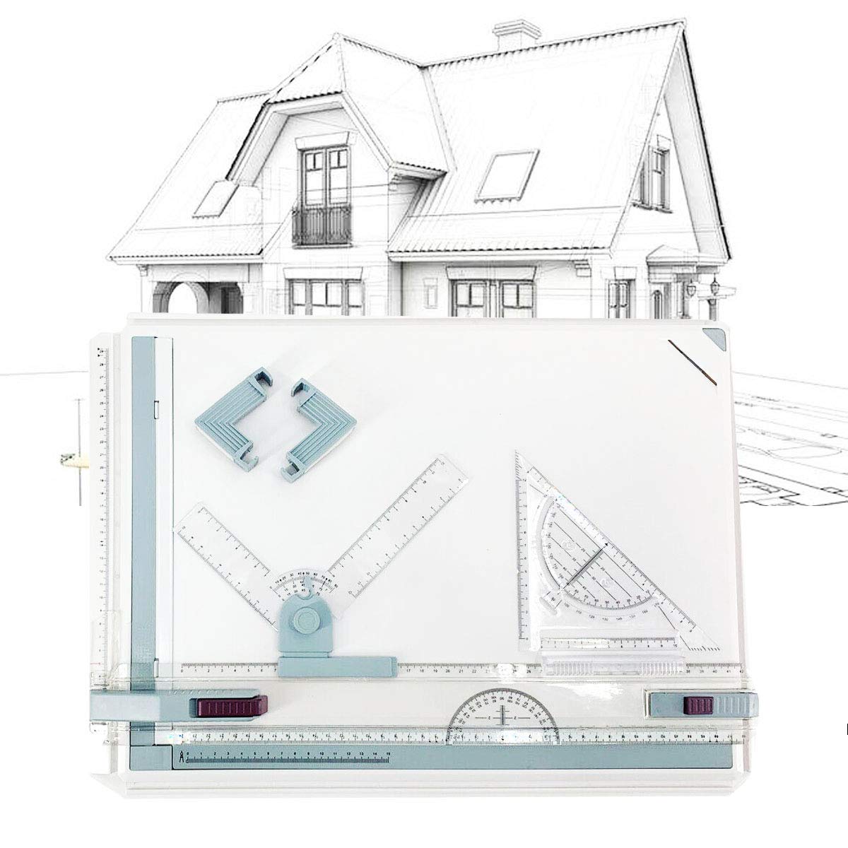 SOFEDY A3 Drawing Board, Inch Scale Drafting Table, Portable Parallel Straightedge Board, Graphic Architectural Sketch Board for drawing with Parallel Motion (20.1"x14.6")