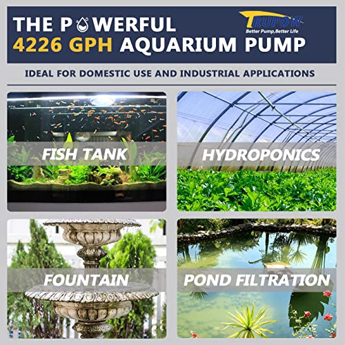 Image of TRUPOW 4226GPH Flow Frequency Electric Inline Garden Submersible Pond Filter Pump for Fish Tank Fountain Aquarium Waterfall Koi Salt Fresh Water