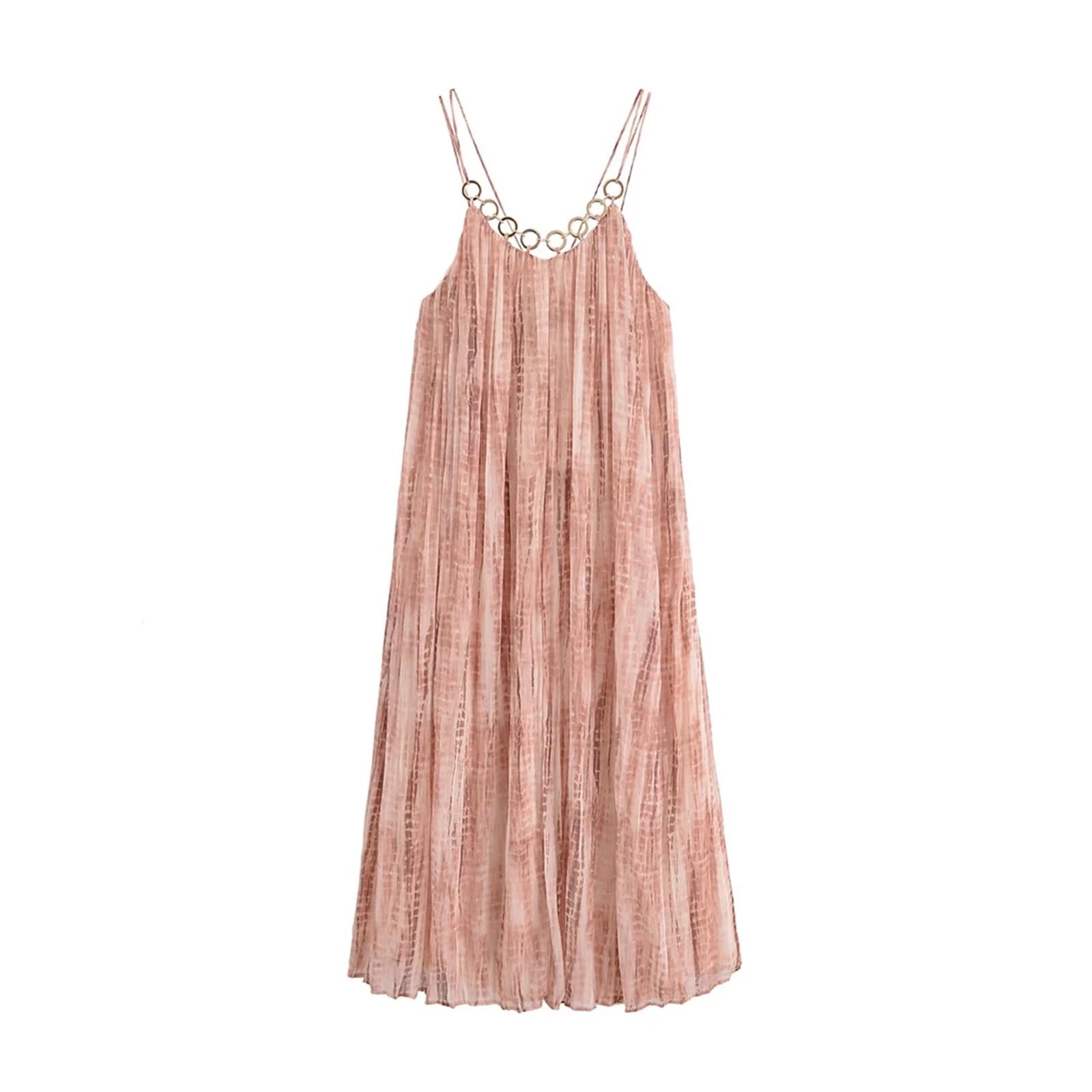 Fond De Robe Femme Robe à bretelles for femme, décontractée et élégante, avec col tie-dye décoration d'anneaux