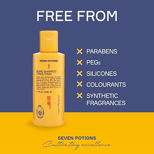 Miniatura 3 de SEVEN POTIONS Champú para barba para hombres, lavado suave y limpiador para barba para una barba limpia sin picazón en la barba, natural, vegano,