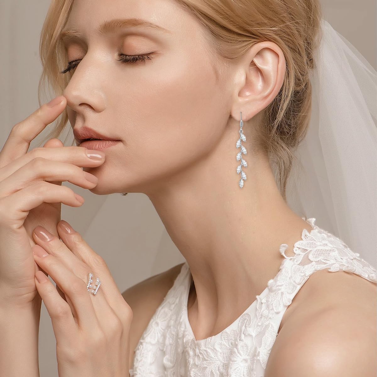 Wedding Earrings for Women Cubic Zirconia Dangle Bridal Marquise Earrings Silver Drop Dangle Earring for Bride Bridesmaid Prom - Image 4