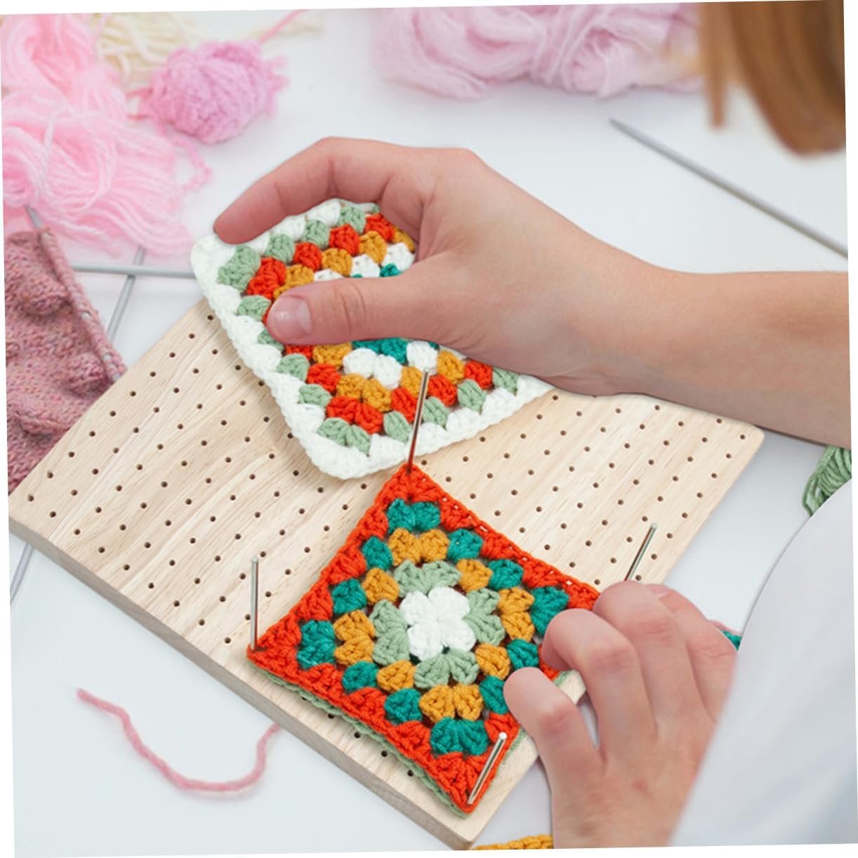 MUELODSIC 1Set Crochet Blocking Board Wooden Knitting Board for Crocheting Projects for DIY Crafts and Weaving Supplies with Positional Needles