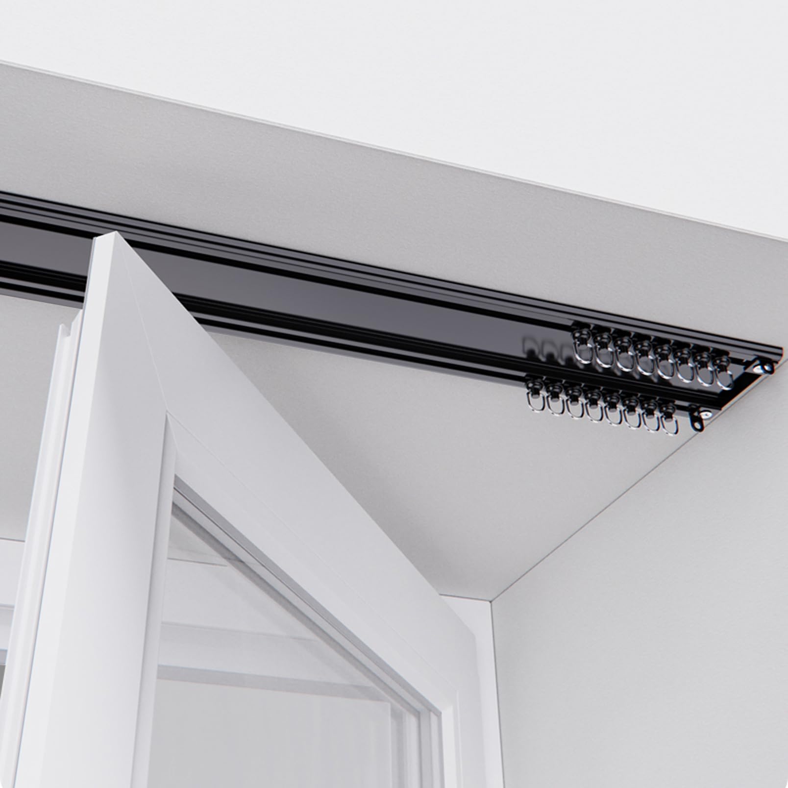 Rail De Rideau De Plafond Ultra Fins, 190cm Double Tringle A Rideaux en Aluminium Blanc, Rail Pour Rideaux, Séparateur De Pièce