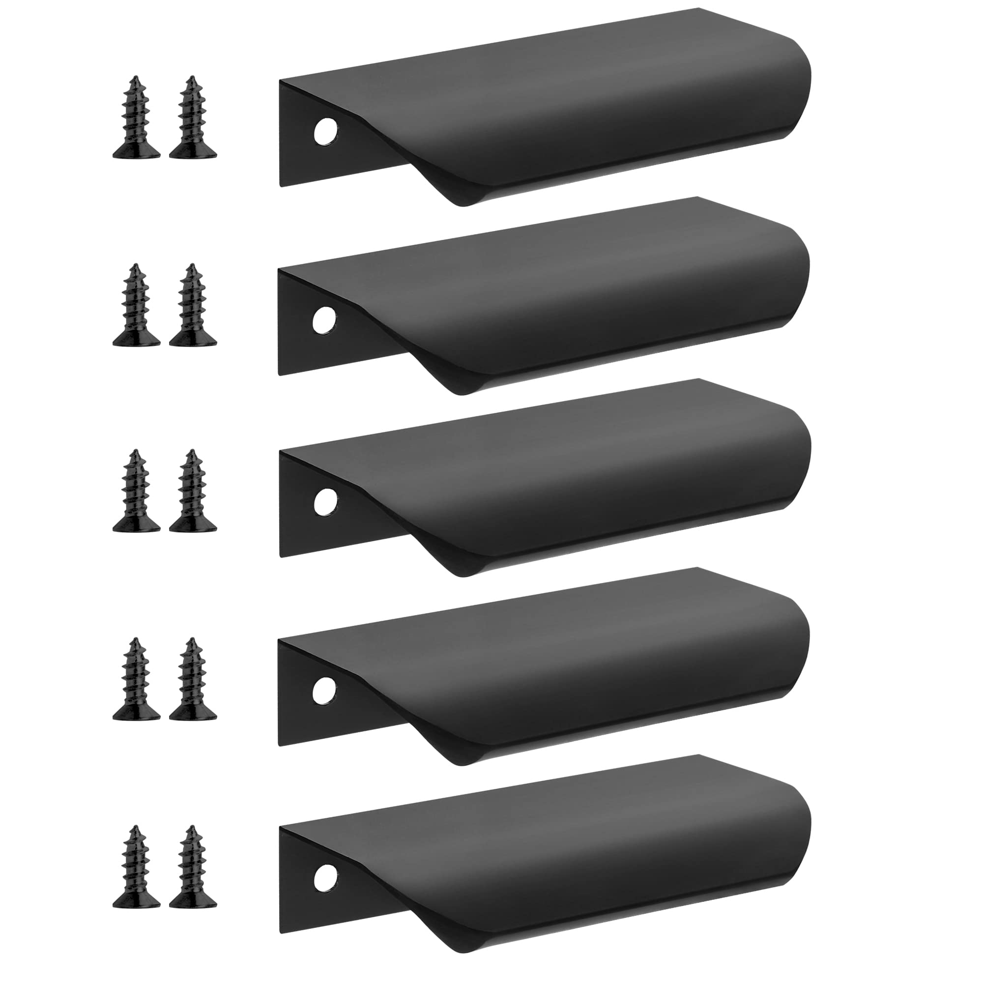 Malimali 5 Pack Black Kitchen Cupboard Edge Pulls for Cabinets and Drawers 80mm Wardrobe Door Handles Modern Aluminum Bathroom Cabinet Handles