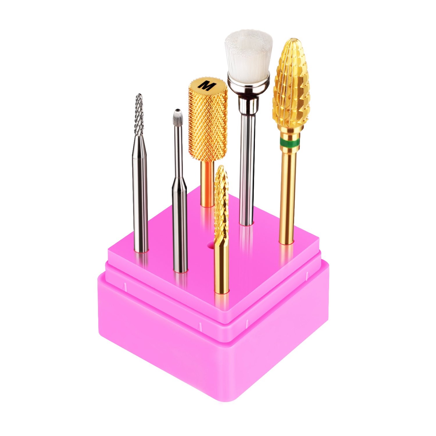 Nail Drill Bits Sets, JCMaster 5pcs Premium Nail Drill Bit for Electric Nail Files, Tungsten Drill Bit 3/32", Professional Polishing Bits for Removing Polishing Cuticle Acrylic Gel Nail