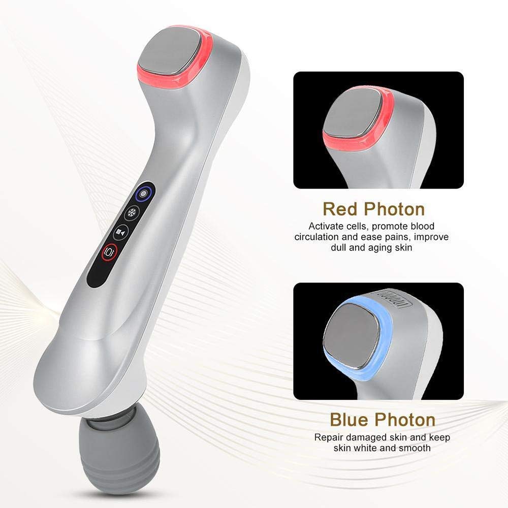 MU Masajeador facial, caliente y fría de rejuvenecimiento facial belleza del fotón Instrumento vibrante Shrinking poro/promotor de la absorción,Plata
