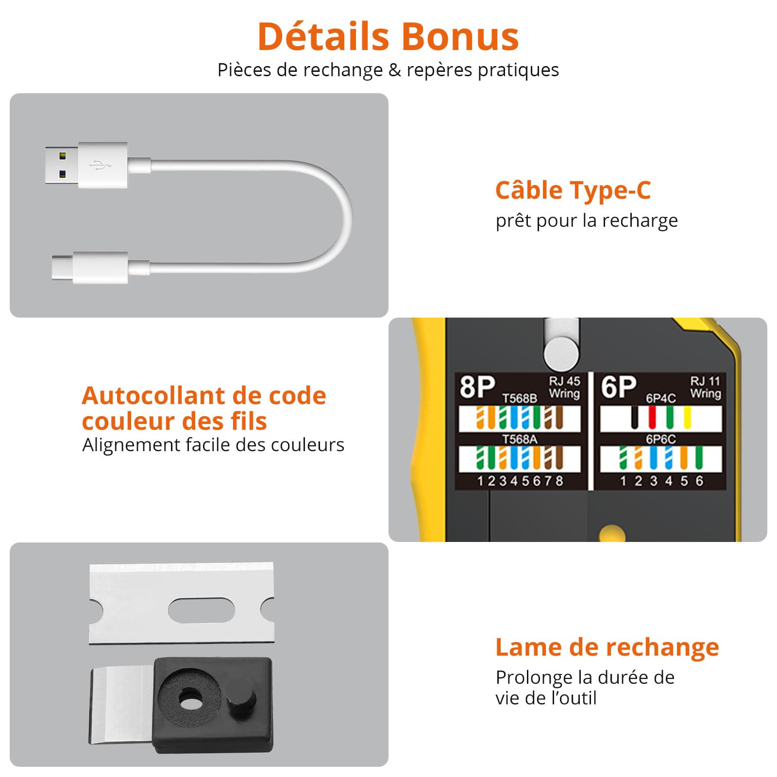 Proster Pince à Sertir RJ45 CAT7 Traversante – Outil de Sertissage Pass Through Ethernet 8P8C avec Testeur de Câble Rechargeable PoE, Connecteur Blindé CAT7/6 pour Installation Réseau et Téléphonique