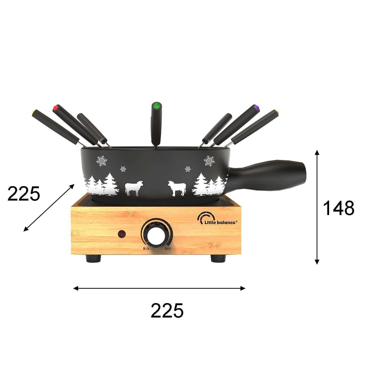LITTLE BALANCE 8966 La Savoyarde 8 Meuuuh…!, Appareil à Fondue 8 personnes, Caquelon traditionnel céramique, Grande contenance 2,6 litres, 800 W, Noir