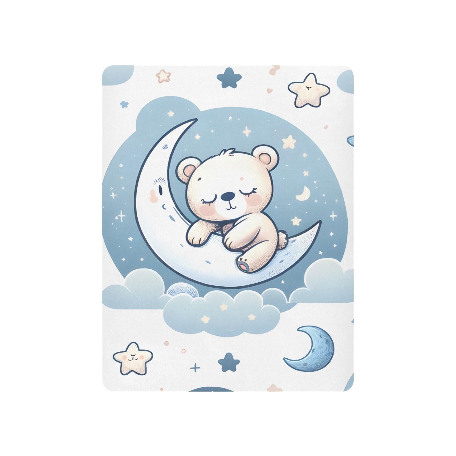 JIPONI Bear Moon Soft Playard Sheet- Pack & Play Sheets Fitted, Breathable Mattress Cover for Standard Size Play Yard, 39’x27’x5’