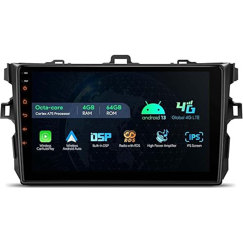 XTRONS for 2007 2008 2009 2010 2011 2012 2013 Toyota Corolla Radio, 9 Inch Touch Screen Carplay Android 13 Auto Car Stereo Built-in DSP