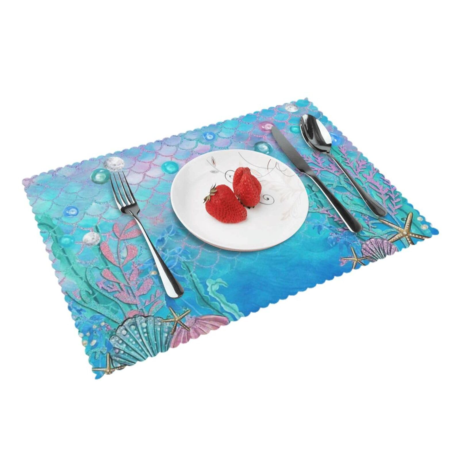Under The Sea Printed Placemats Set of 4 PCS Washable Placemat for Kitchen Table Heat-resistant Table Mats 45x30 CM