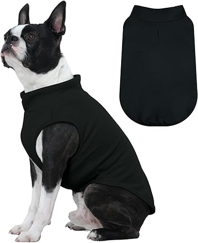 FUAMEY Chaleco de forro polar para perros grandes, sudaderas cálidas y elásticas para perros con agujero para la correa, suéter suave de cuello alto