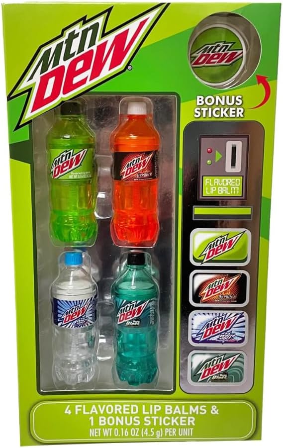 Centric Beauty Mountain Dew Flavored Lip Balm 5-Piece Vending Machine Pack, Green, 5 Piece Set