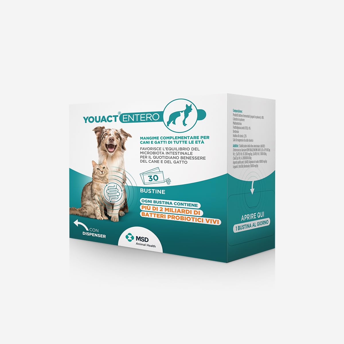 Youact Entero 30 Bustine - Mangime Complementare per Favorire L'Equilibrio del Microbiota Intestinale E per Il Quotidiano Benessere. Fermenti Lattici Cane E Gatto.