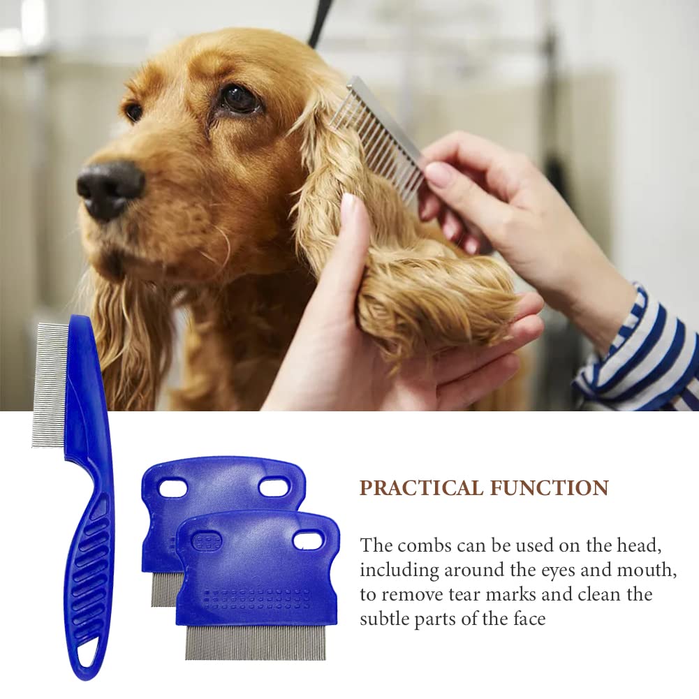 CAT flea - com, peigne à puces 3pcs, peigne à puces lécher les marques de larmes léchées peigne pour animaux de compagnie lapin long terme pour chats et chiens (Bleu)