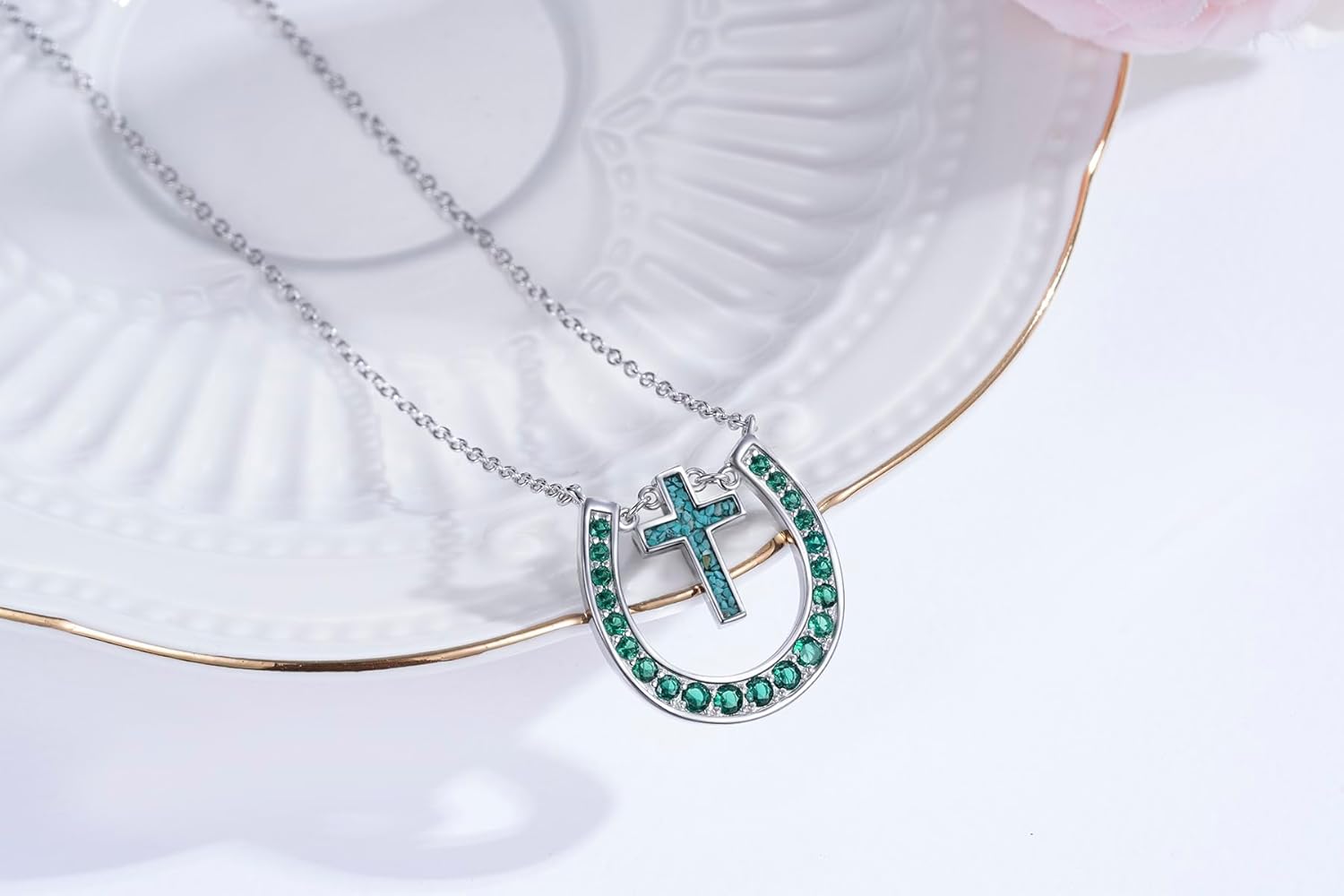 Western Necklace 925 Sterling Silver Turquoise Western Pendant Country Jewelry Gifts for Cowgirl Cowboy - Image 2