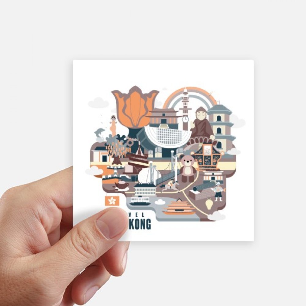 Stickers Hong Kong multicolores de 10cm - Lot de 8 autocollants haute visibilité pour valise