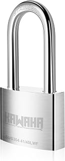 KAWAHA 41/40LKD-3K 1-9/16 inch (40mm) Long Shackle High Security Stainless Steel Padlock with Key for Both Indoor and Outdoor use (SUS304 Stainless Steel, Heavy Duty, Anti-Rust) (40mm, L - 3 Keys)