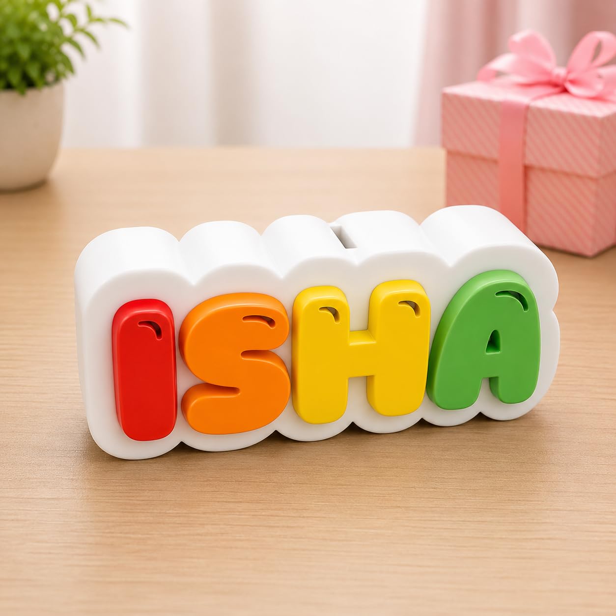 Disham Creations | Personalized Piggy Bank for Kids with Name | Money Bank for Kids | Customized Gullak | Birthday Return Gift for Boys & Girls | Coin Saving Box (White + Rainbow Letters)-image-48