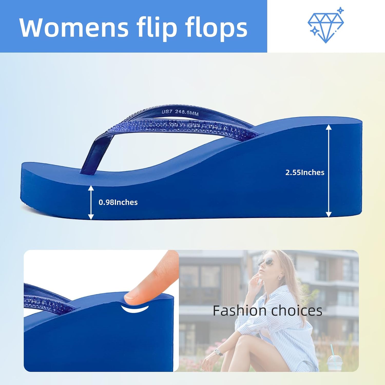 xinran & shengli Women Platform Flip Flops Rhinestone Wedge Sandal Comfortable Dressy Home Heel Slippers - Image 4