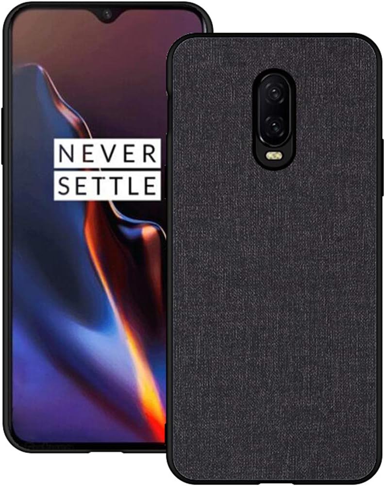 OnePlus 6TCase CJ Sunshine OnePlus 6T Mobile Phone Shell with Fabric Back Cover All-Inclusive Shatter-Resistant Hard Shell Silicone Soft Edge Case(Black)