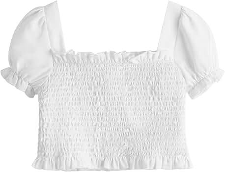Amazon.com: Milumia Girl's Shirred Frill Trim Blouse Square