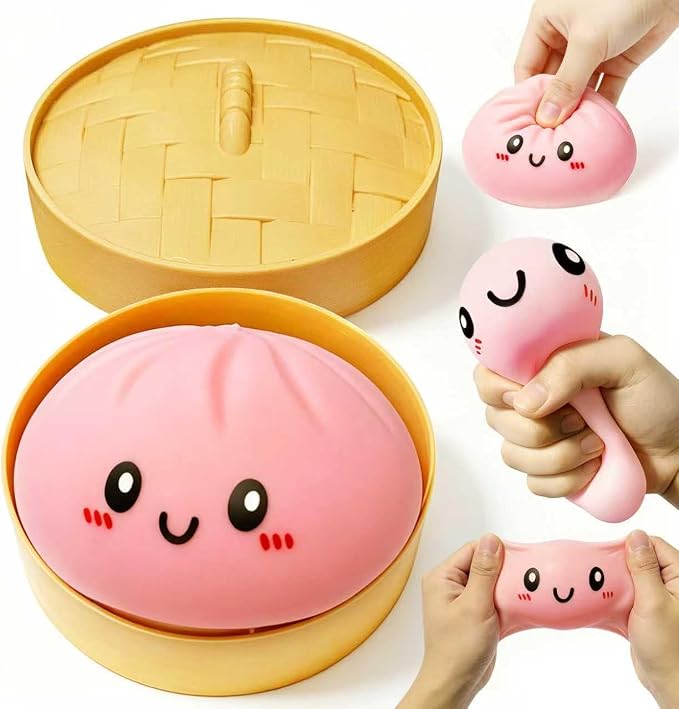 2026 Upgraded Dumpling Stress Ball, Dumpling Squishies Toy with Steamer, Squishy Dumpling Toy Mystery Box, Soft and Fun Stress Relief Toys, A Surprise Gift for Teenagers and Adults (Pink)