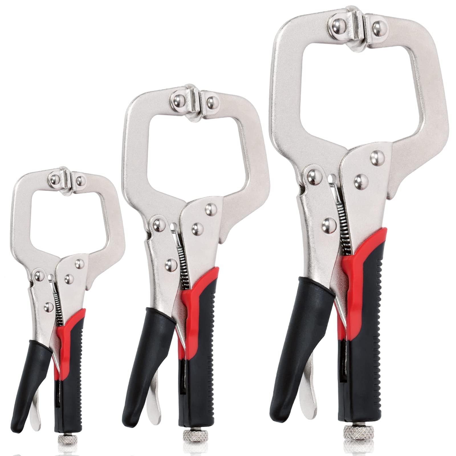 3Pcs 16cm 25cm 27cm Locking C Clamp Heavy Duty Locking Pliers Face Clamp Pocket Hole Clamp with Regular Tip and Swivel Pads for Woodworking Welding Jig Pocket Hole