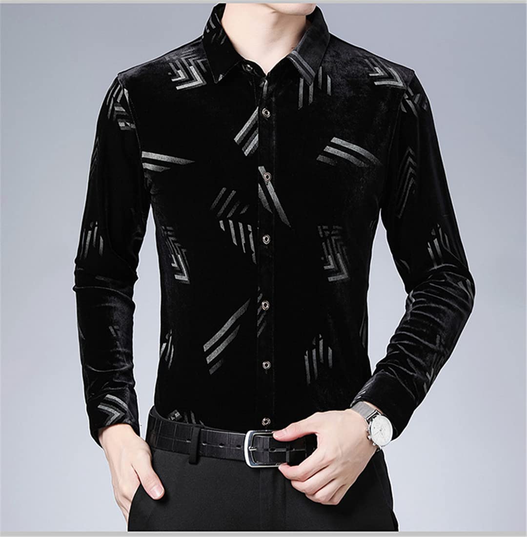 Amazon.co.jp: ストレッチベルベットシャツメンズブラックベロア服 