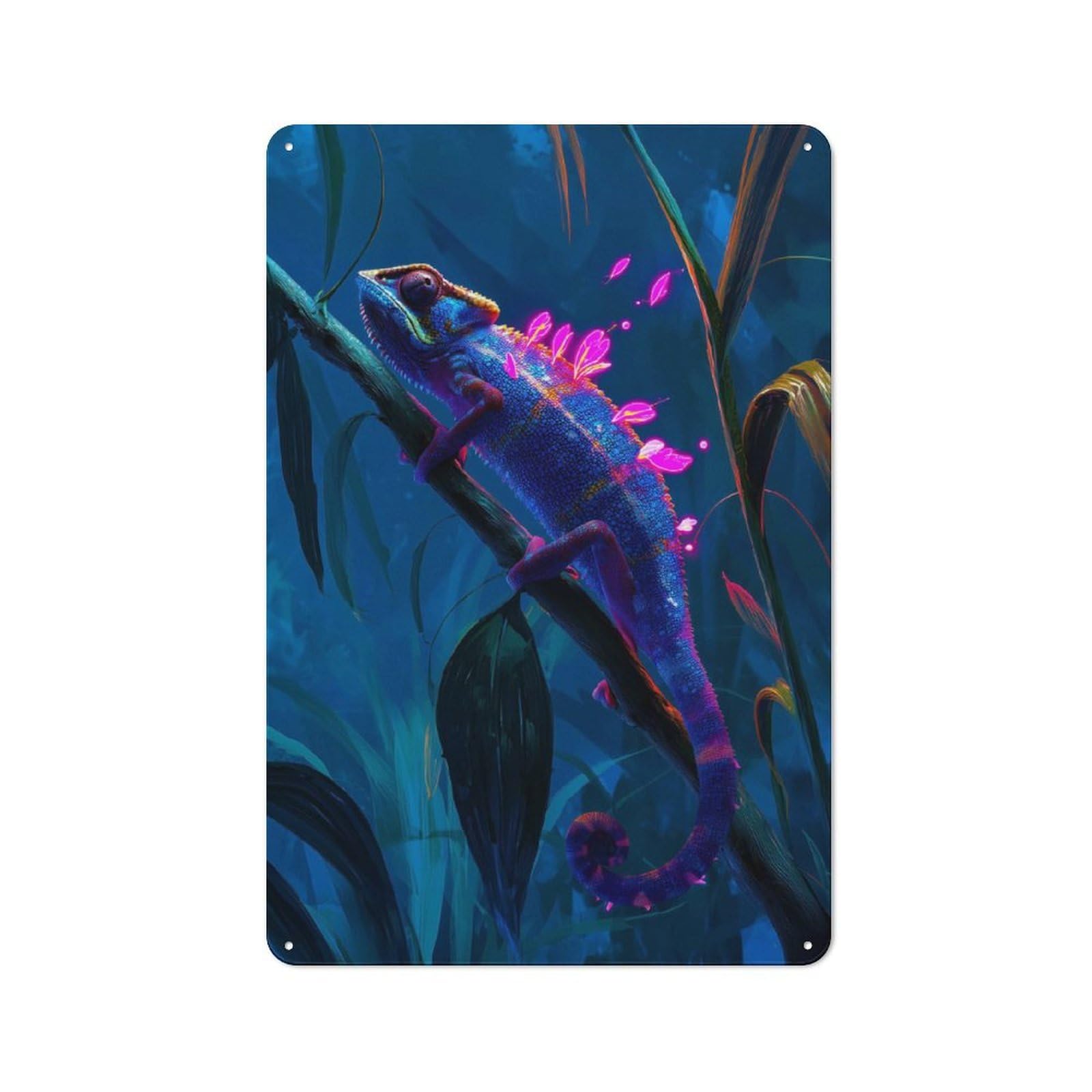 Tin Wall Plaque 30x20cm with Chameleon for Pub Or Café, for Hospitality Wall Decor Collectors