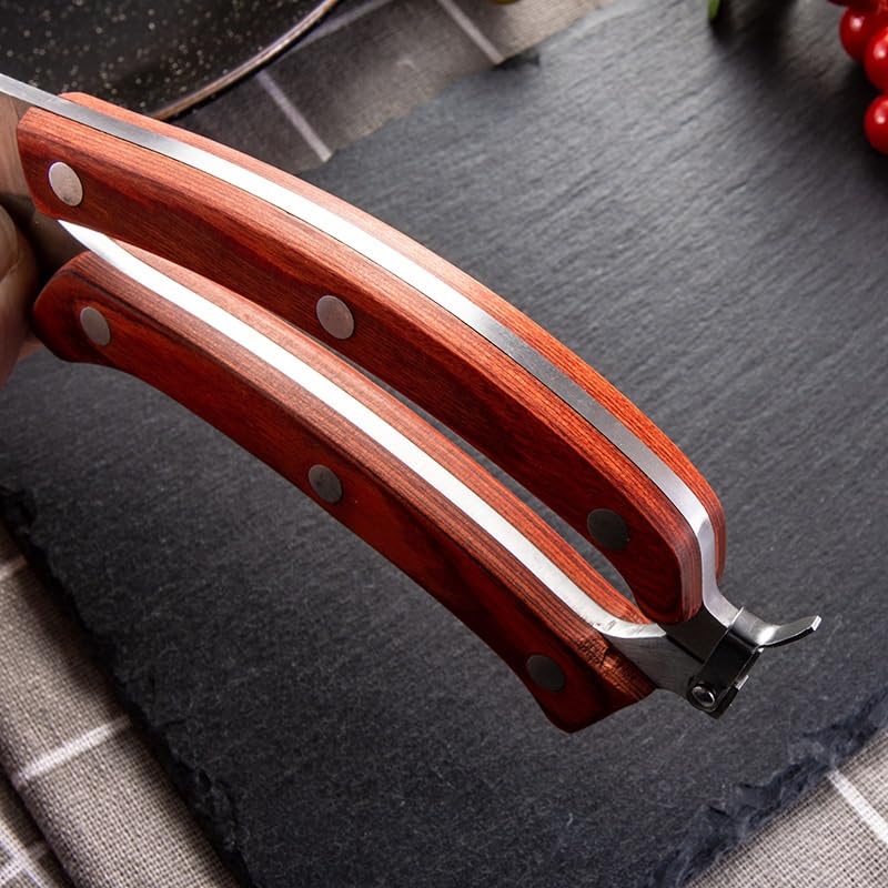 Tijeras de Cocina, Tijeras de Cocina, Cuchillo de Acero Inoxidable, Tijeras Resistentes para Aves de Corral para Cortar Carne, Pescado, Pollo, Hueso, Mango de Madera