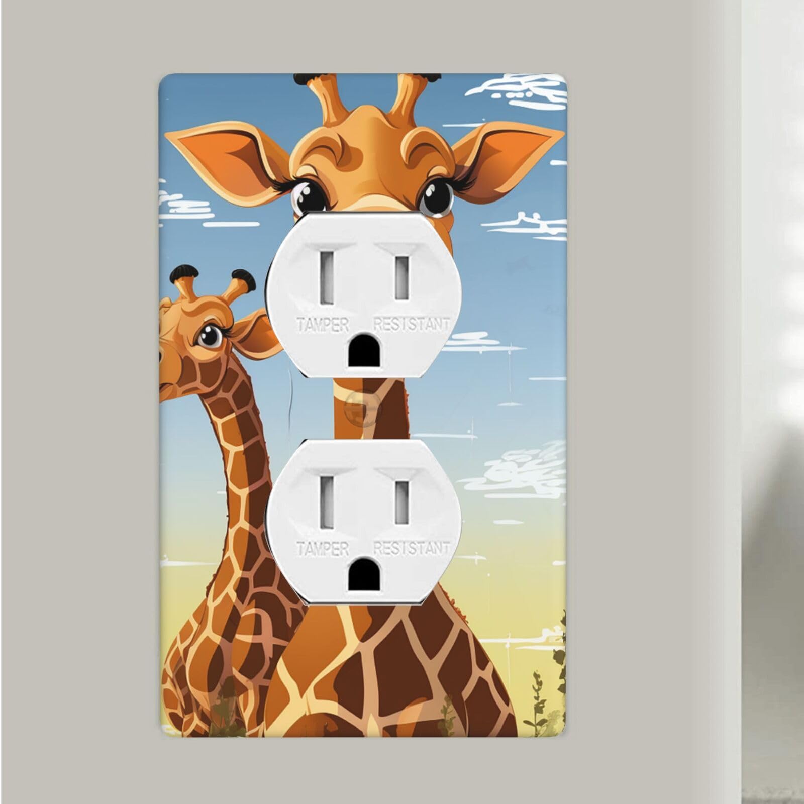 Giraffe Duplex Receptacle Outlet Covers, 1-Gang Standard Size Wall Plates Unbreakable Polycarbonate Electrical Switchplate Cover Faceplate For Bathroom Kitchen Decor