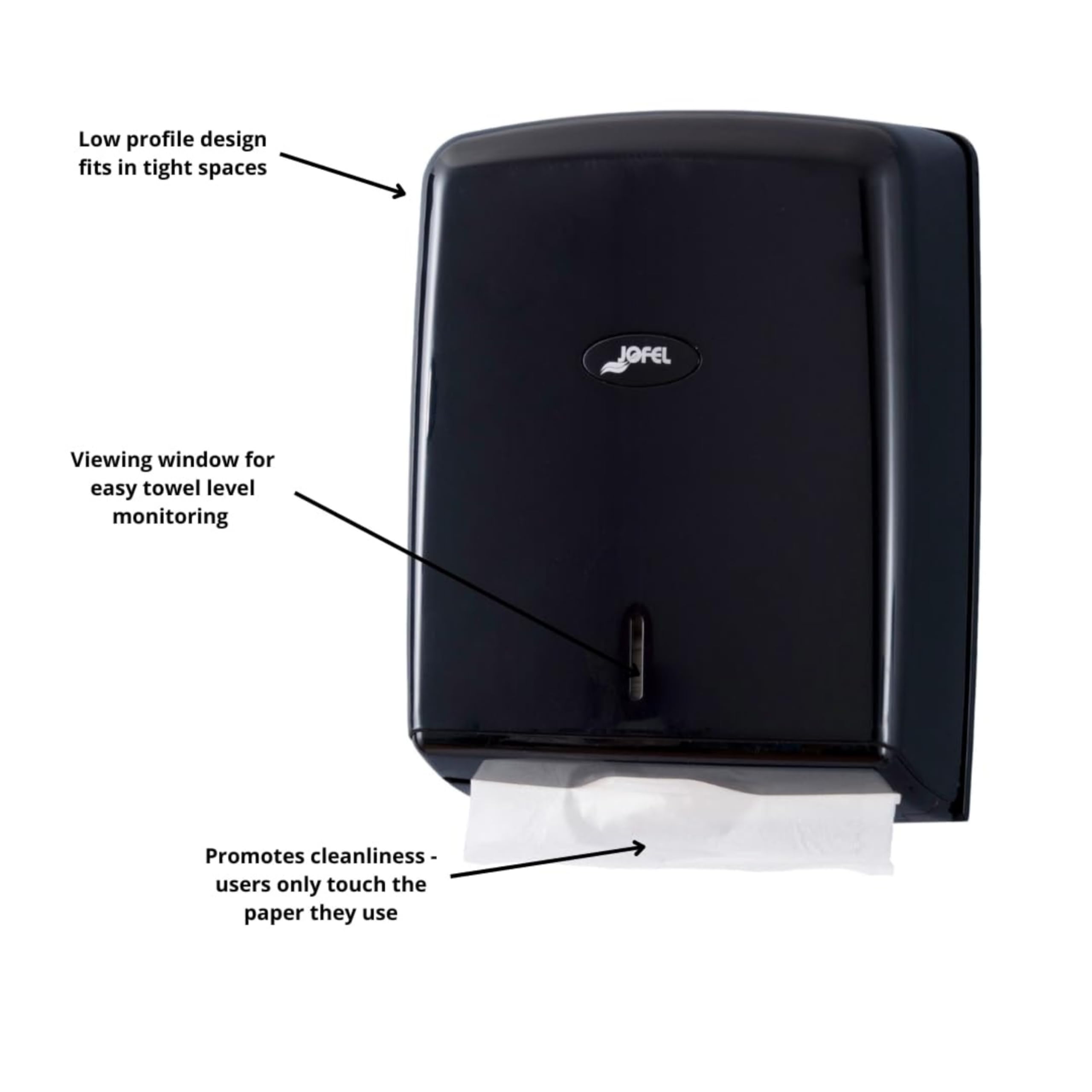 Jofel Valor - Dispensador de Toallas de Papel Plegable en Forma de Z, Color Negro