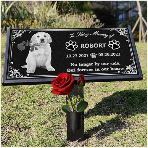 myDili Dog Headstone, Memorial Stone,Black Granite Memorial Garden Stone Engraved with Photo,Pet Headstones Personalized Pet Memorial Stones for Dog,Cat Tombstone (Dog Memorial Stone)