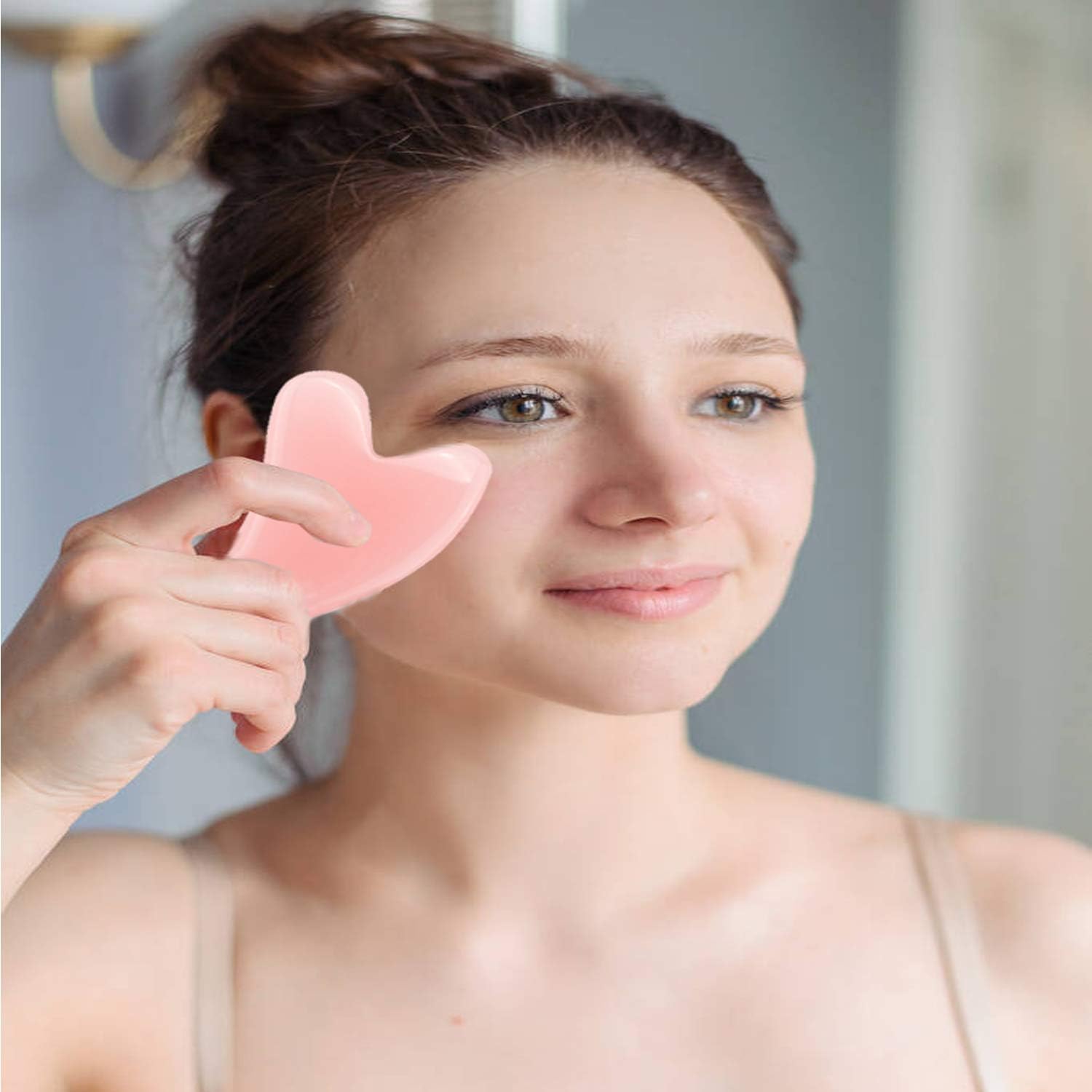 Gua Sha Tool for Face: Real Jade Gua Sha Tools Beauty Skin Care Facial Massager Scrapping Board, for Face and Body, for SPA Acupuncture Therapy Trigger Point Treatment(Pink)