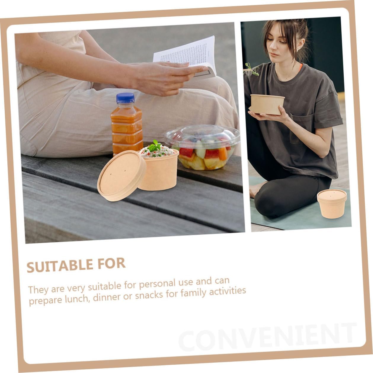 Tofficu 50pcs Disposable Kraft Paper Soup Bowls with Lids 8oz Thickened Ice Cream Cups Cold Soup Containers for Takeout Food Packaging